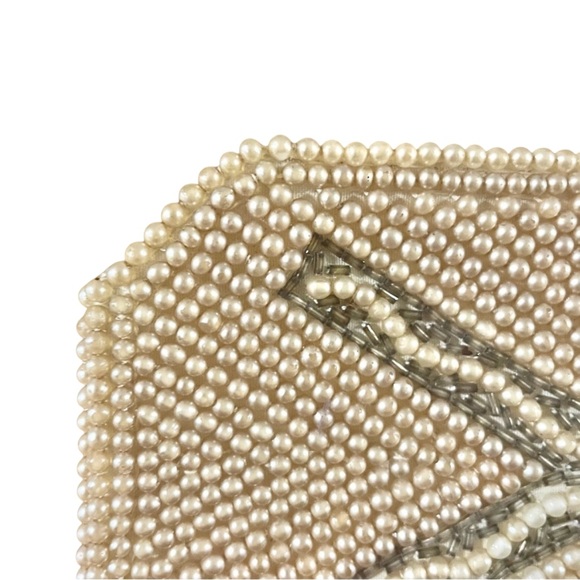 Reina Elegant Evening Ivory Faux Pearl Beaded Clutch Vintage 50’s Made in Japan - Picture 5 of 10